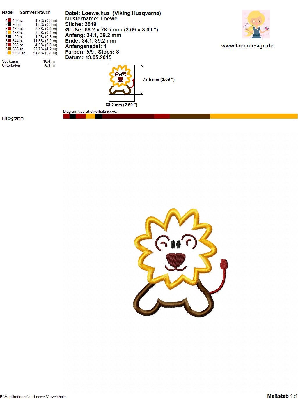Stickdatei Applikation Löwe Nr. 1