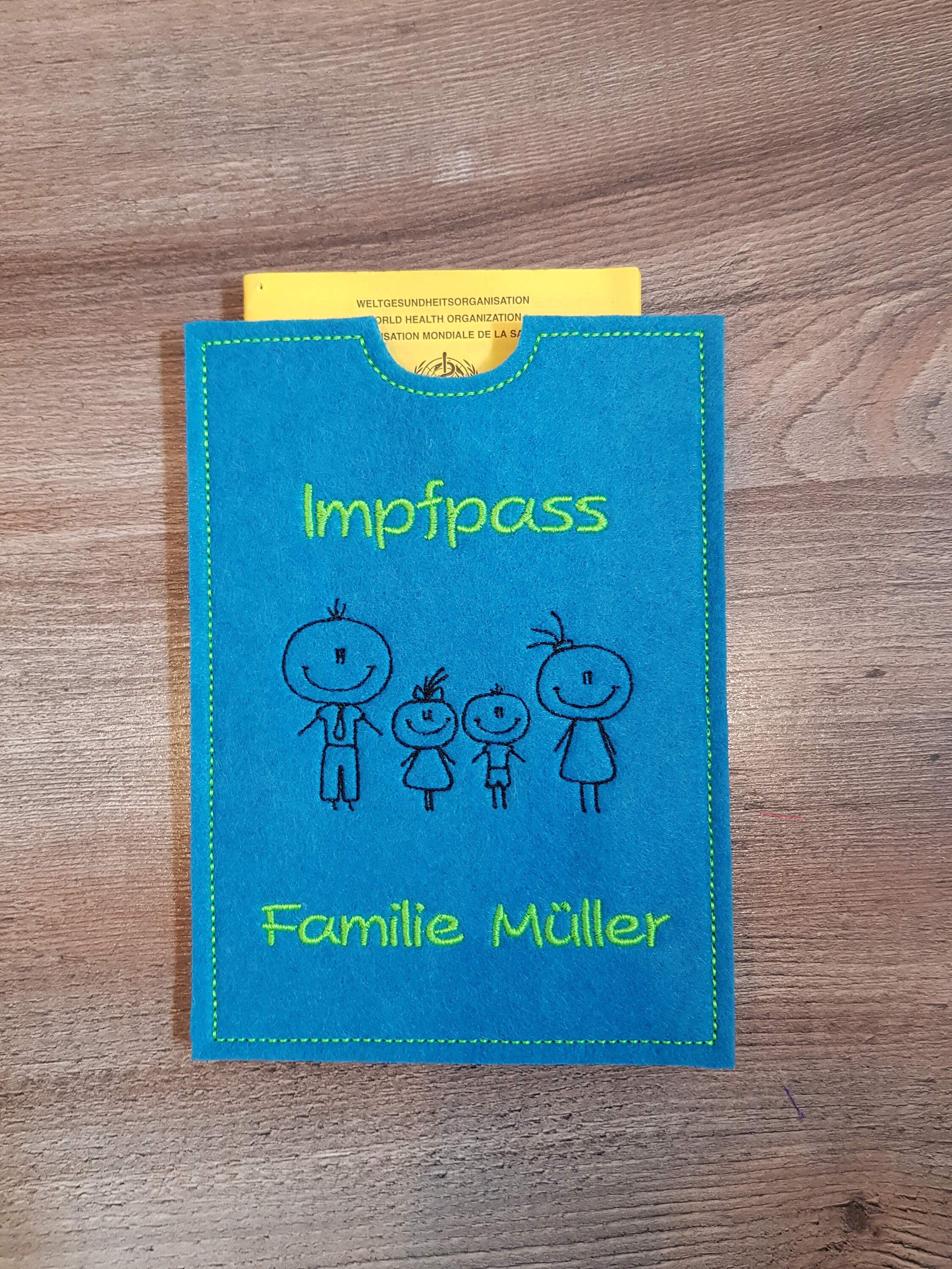 Impfpass Hülle Mensch individuell bestickt Familie Name Schutzhülle Impfausweis Impfbuch