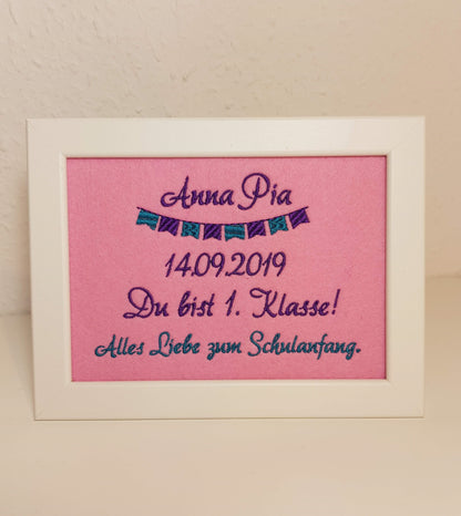 Geschenk Einschulung - 1. Klasse - erster Schultag - mit Name personalisiert - Bilderrahmen 16x21 cm inkl.