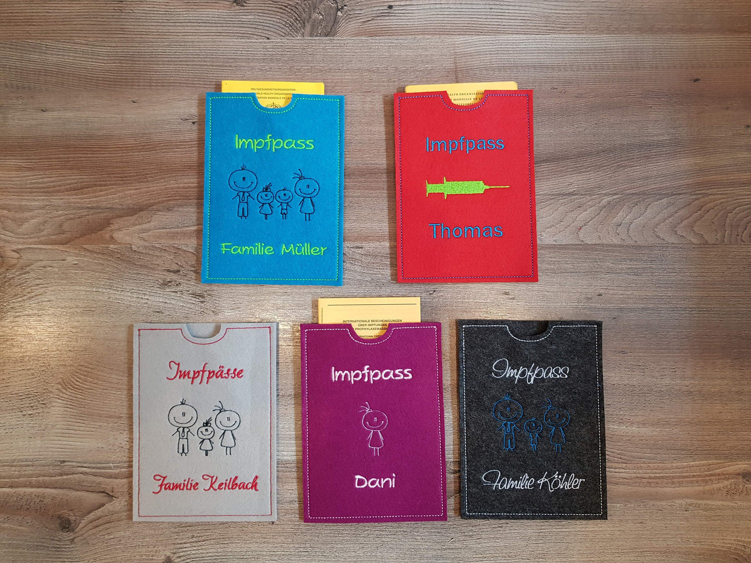 Impfpass Hülle Mensch individuell bestickt Familie Name Schutzhülle Impfausweis Impfbuch